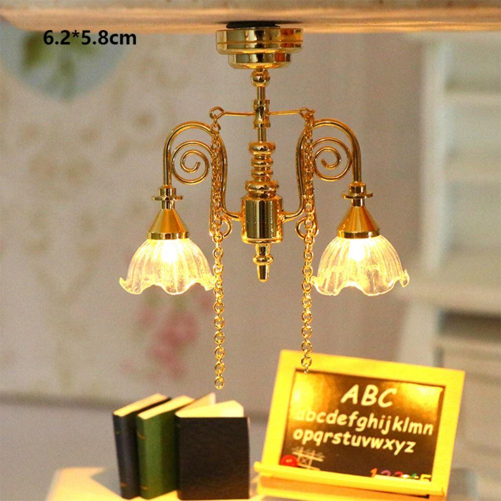 Mini Miniature LED Golden Light 1:12 Home Table Lamp Model Doll House Accessories