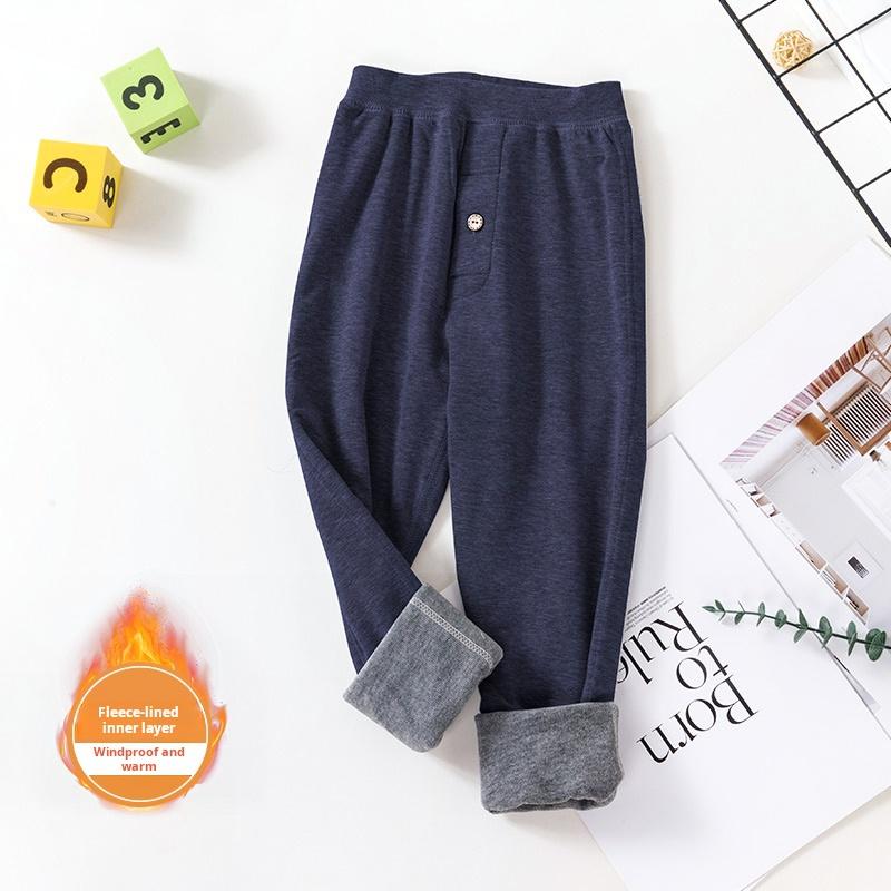 Children's warm pants with plush and thickened boys' autumn and winter styles, suitable for middle and high school students wearing boys' underwear