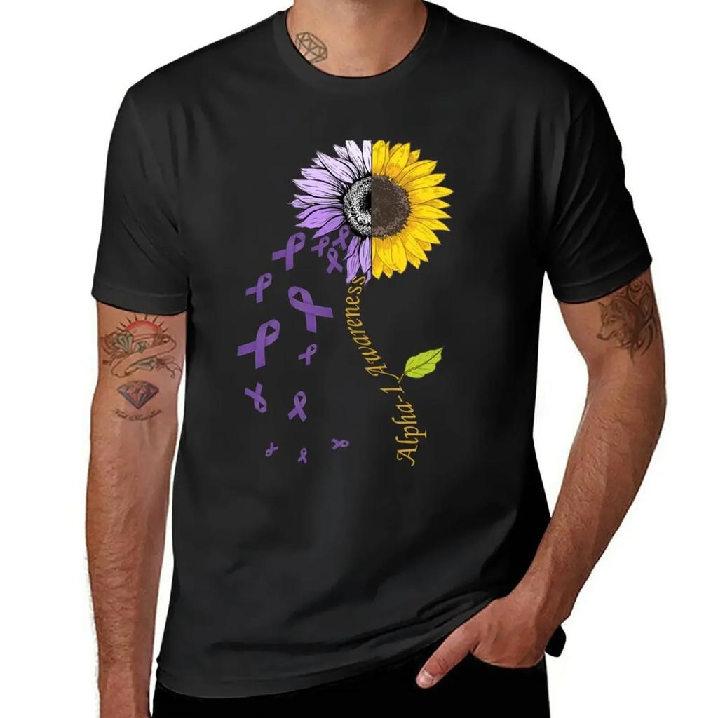 Alpha-1 Awareness Sunflower T-Shirt New Edition Sports Fans Anime Clothes Mens T Shirts
