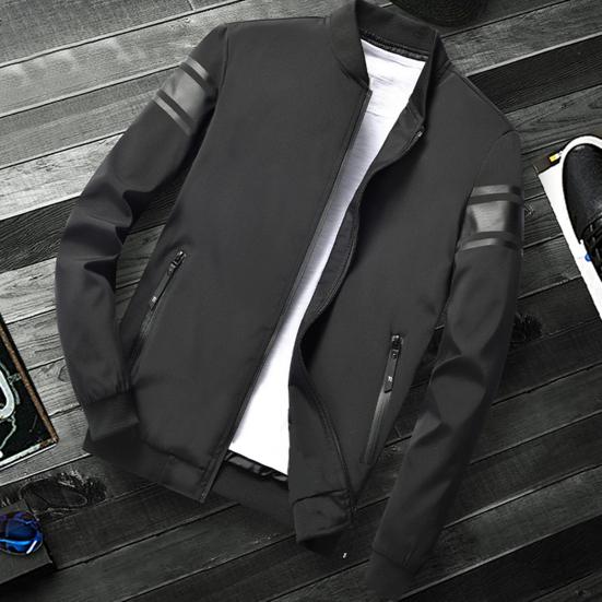 Stand Collar Long Sleeve Zipper Closure Pockets Men Jacket Spring Autumn Thin Style Solid Color Slim Baseball Jacket Coat