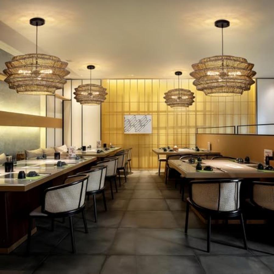 19.7 Rattan Pendant Light Hand-Woven Rustic Wicker Hanging Light Seagrass Ceiling Chandelier in Natural Color for Dining Living