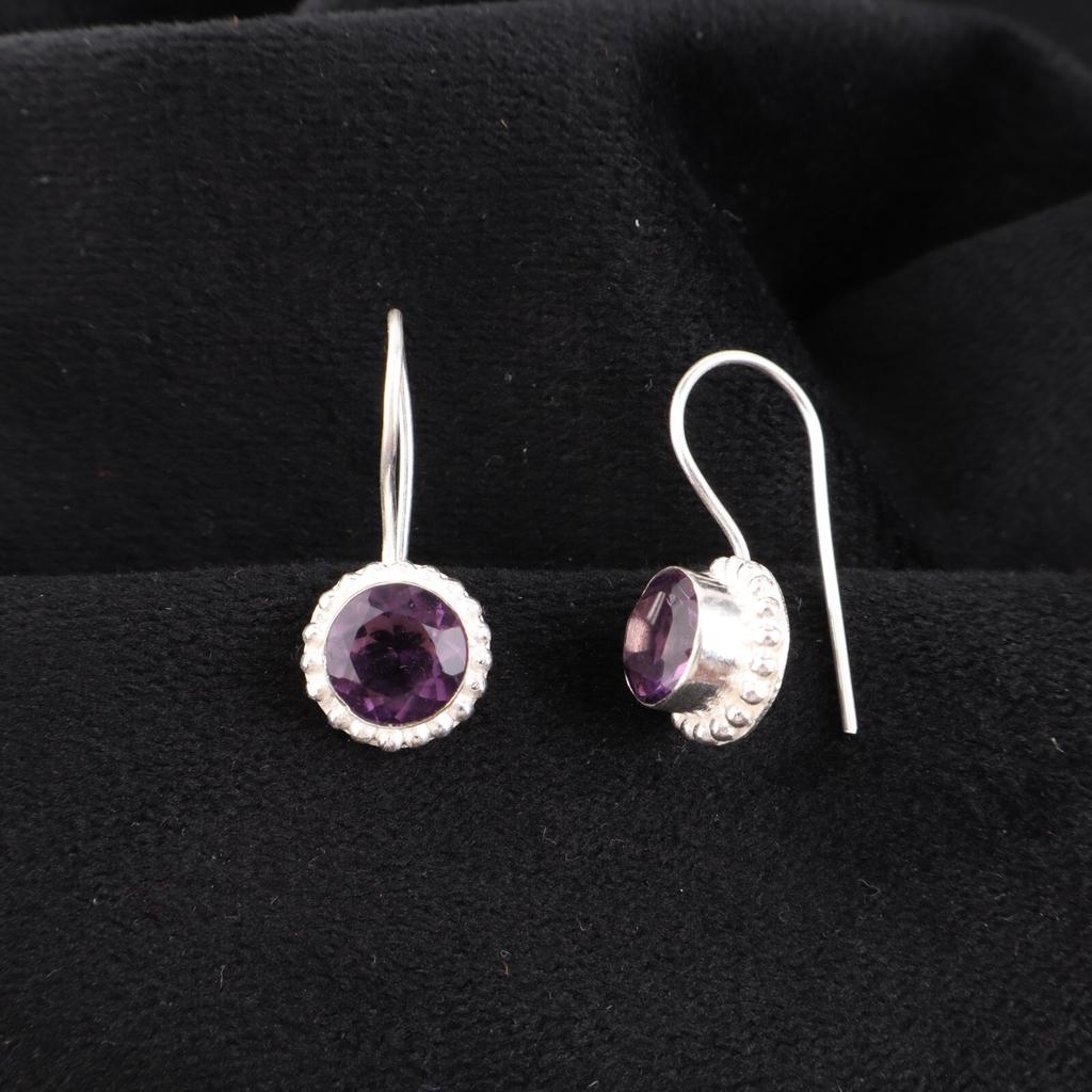 Amethyst Edelstein 925 Sterlingsilber Schmuck Handgefertigt Tropfen/Hängeohrringe 0,93" EE-177-12