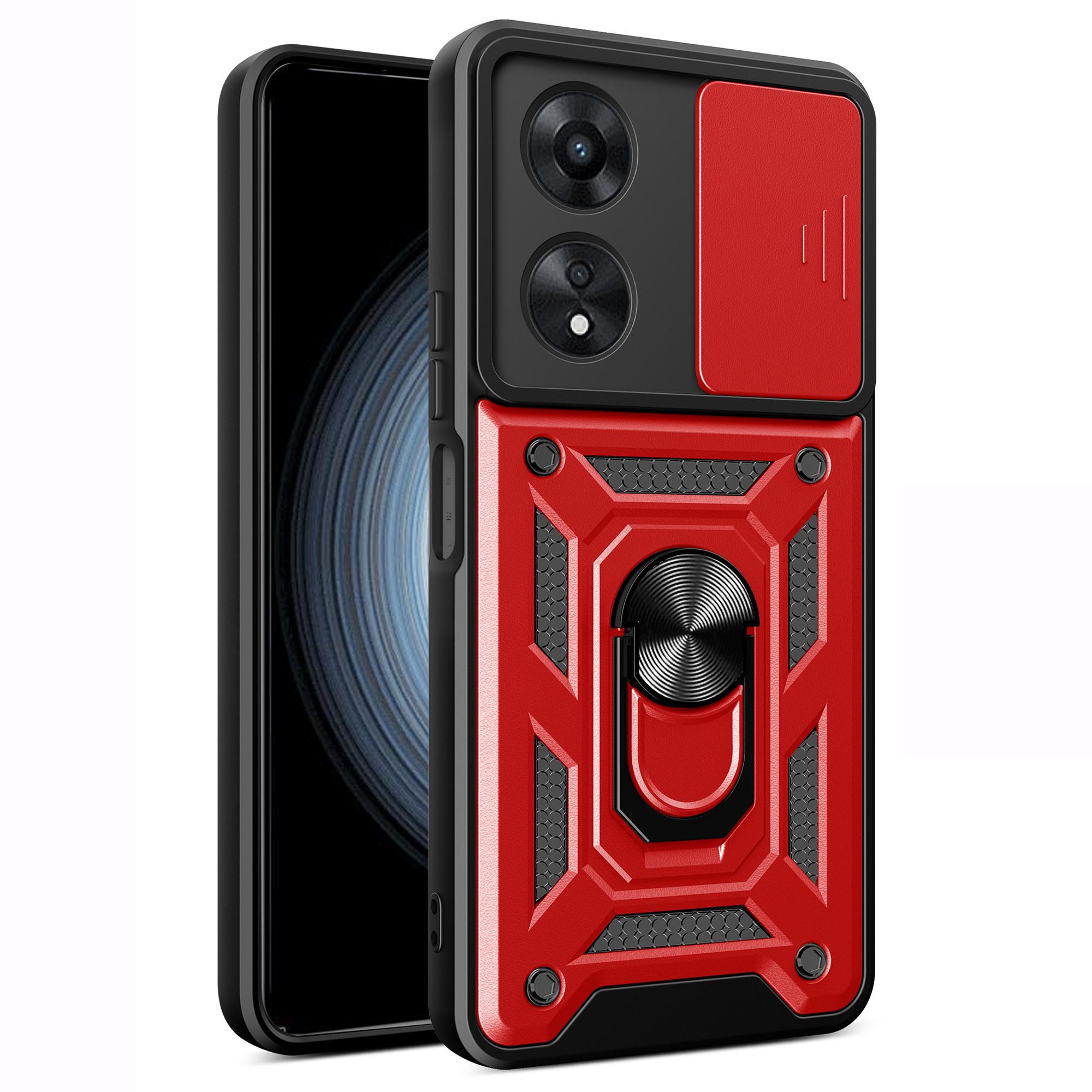 

For Oppo A58 4G Case Slide Lens Cover PC+TPU Kickstand Cover Red