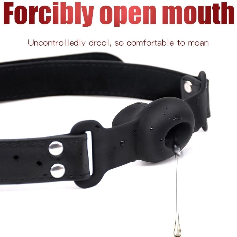 Silicone Mouth Gag Extender Ball Oral Fixation Erotic Toys PU Harness Strap Belt  Bondage Costume Face Mask Games For Adults
