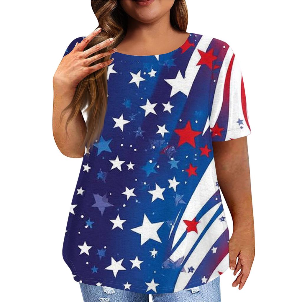 Women's Large Size T-Shirt Casual Tie-dye Round Neck Short Sleeve Top