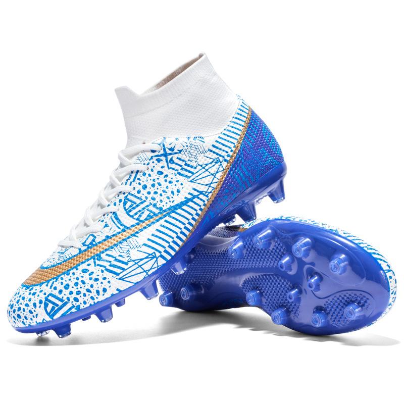 

Football Shoes High Top Flying Knitted Socks Men s and Children s AG Spikes Leather Foot Youth Student Sports Shoes 29