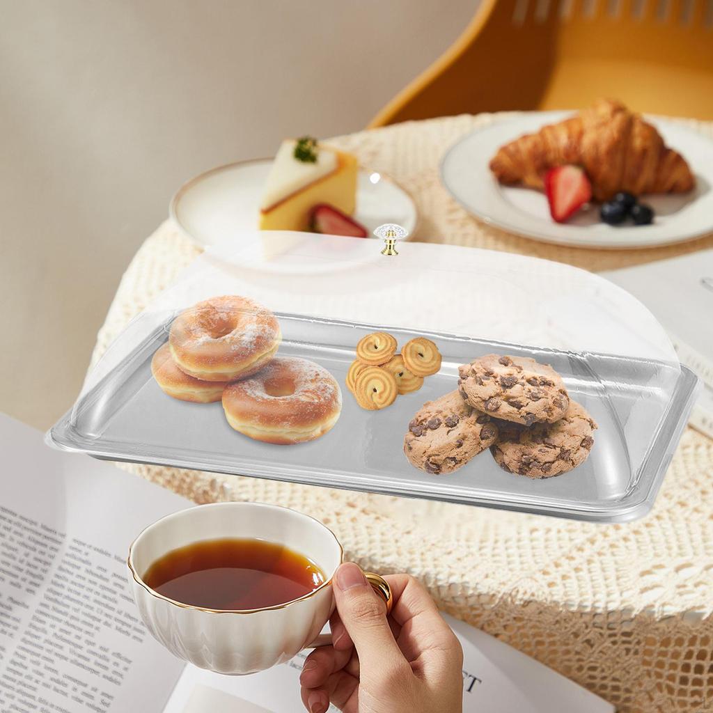 304 Stainless Steel Serving Tray with Dome Lid Food Rectangular Platter for