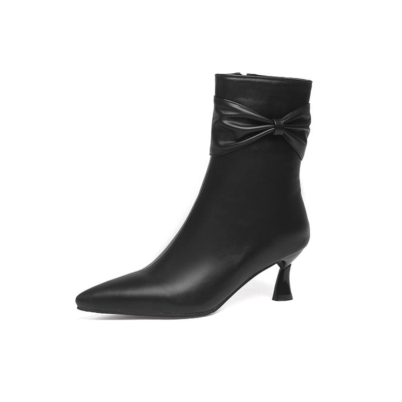 FOREADA Women Ankle Boots Pointed Toe Thin High Heels Pleated Zipper Short Boots Ladies Fashion Shoes Autumn Winter Almond 46