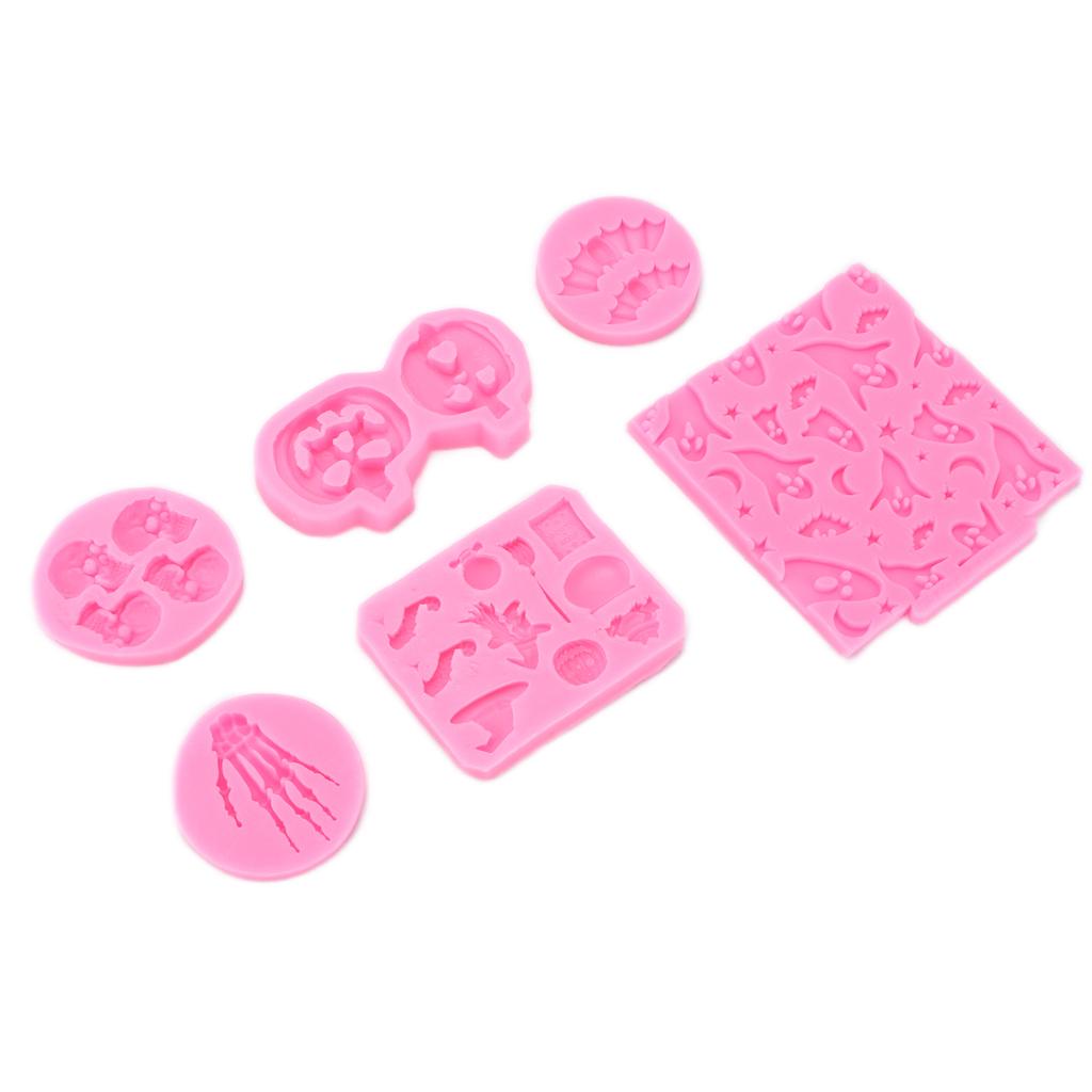 6 Stück Halloween Silikonform Gespenst Skelett Handfläche Fledermaus Langlebig Antihaftbeschichtet Halloween Fondantformen für Zuhause Bäckerei Studio