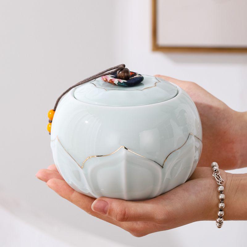 Creative Floral Plant Pattern Ceramic Tea Jar Antique Decorative Jar Countertop Ornament Candy Coffee Bean Storage Box Art Decor