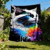 1pc Colorful Cat Outdoor Blanket - Soft Flannel Cozy for Travel & Camping - All-Season Warm Bed Cover, Machine Washable yy251229082