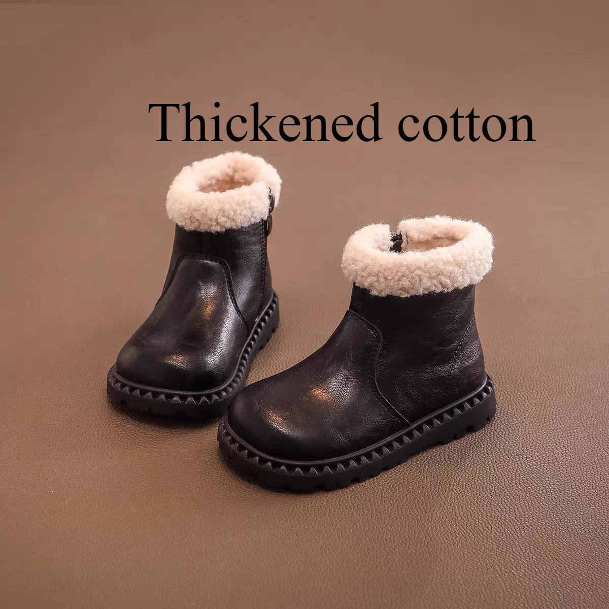 

Зимние хлопковые туфли для девочек с плюшевой подкладкой, теплые детские сноубутсы, модные маленькие кожаные ботинки 36