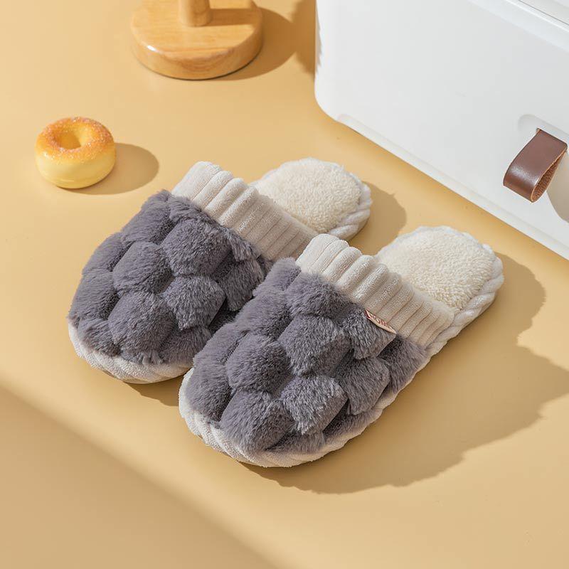 Cotton Slippers for Women In Winter, Suitable for Home Use In Spring and Autumn, Warm and Non Slip Indoors, with Plush Fur for Men