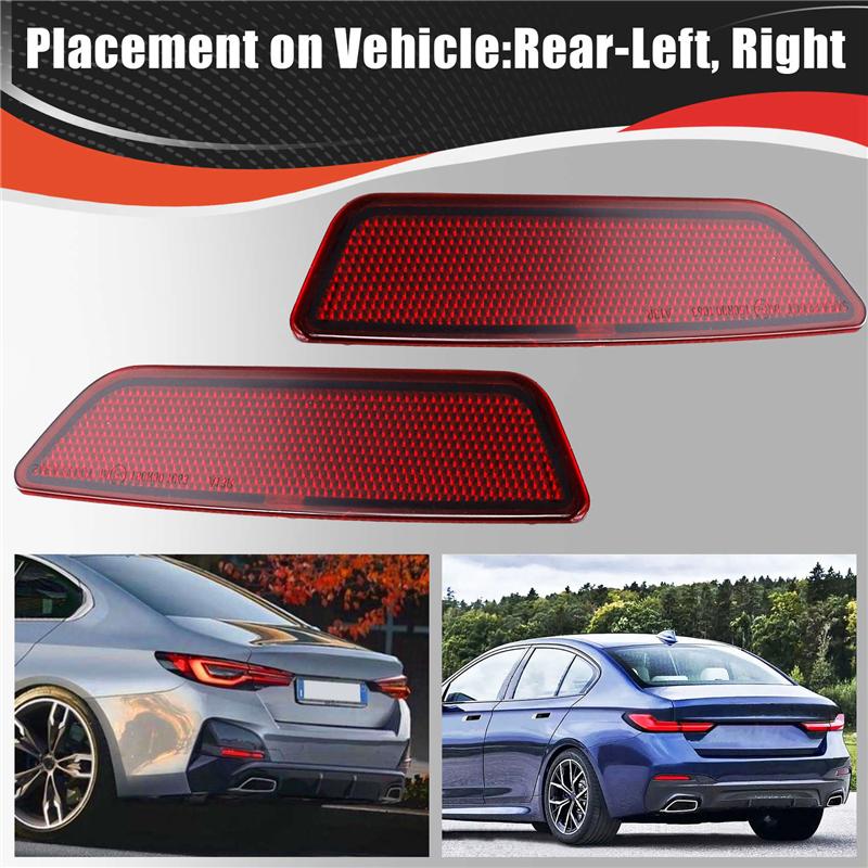 A28G-1Pair Rear Bumper Reflector Light Trim 63148084785 63148084786 For BMW 5 Series G60 + Warning Lamp Plate Reflector