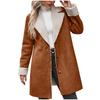 Women's Long Plush Lined Suede Coat with Fur Trim and Metal Buttons In Multiple Colors