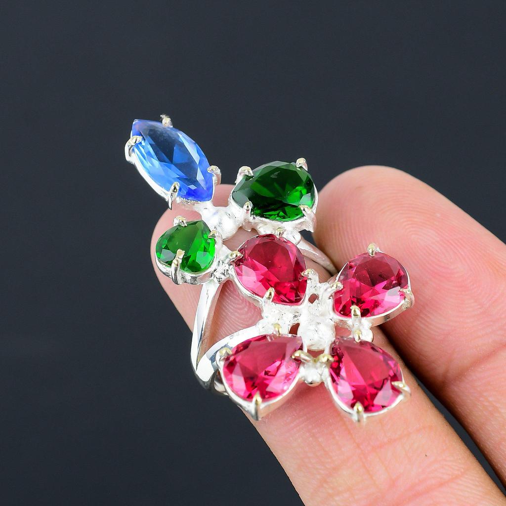 Womens Day Sale 925 Sterling Silver Pear Natural Pink Rubillite Solitaire Ring