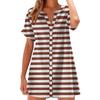 Women Fashion Casual V-neck Short Sleeve Button Stripe Print Dress