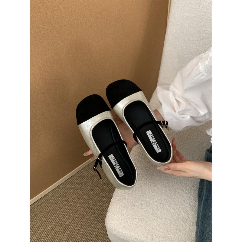 Fashion Cute Mixed Color Satin Velvet Ballet Flats Women Fashion Round Toe Narrow Buckle Mary Jane Shoes for Women Comfort Casual Shoes