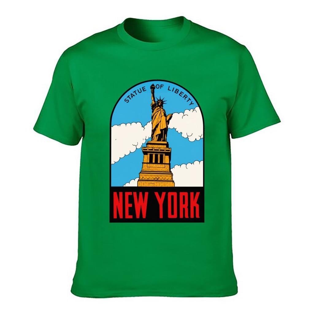 Statue Of Liberty New York Clouds Skyline Art Loose Vintage Distressed Washed Casual Tee