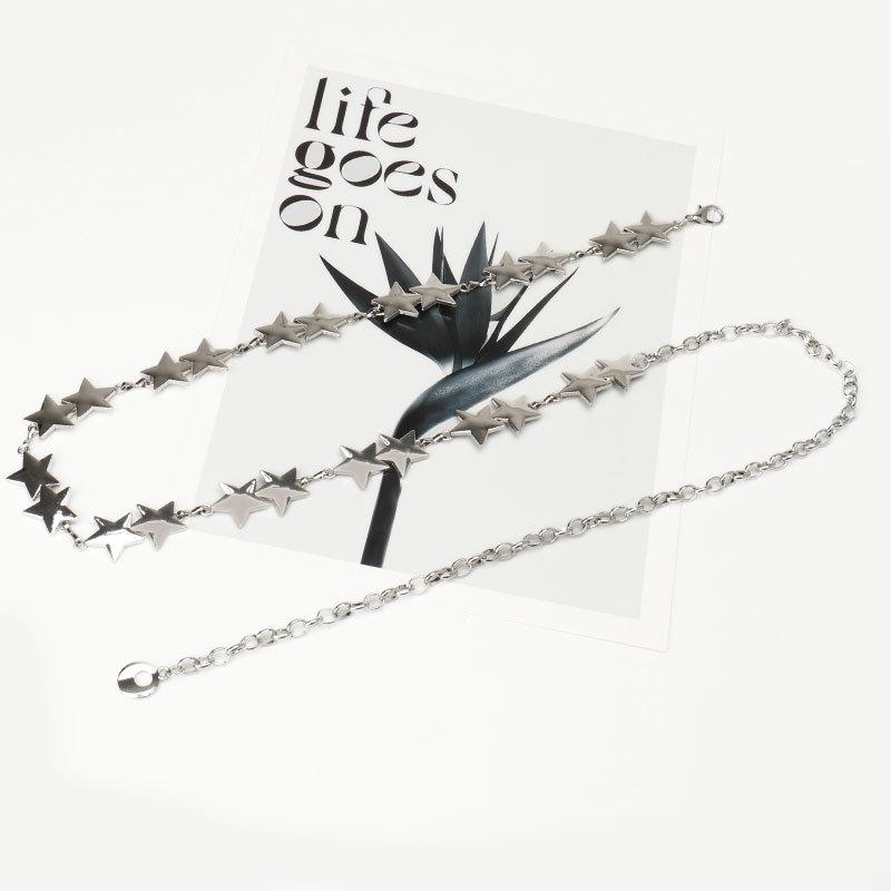 Engraved Sterling Silver Five-Star Waist Chain For Women, Retro Bohemian Decoration With Skirt, Metal Butterfly Belt For Women