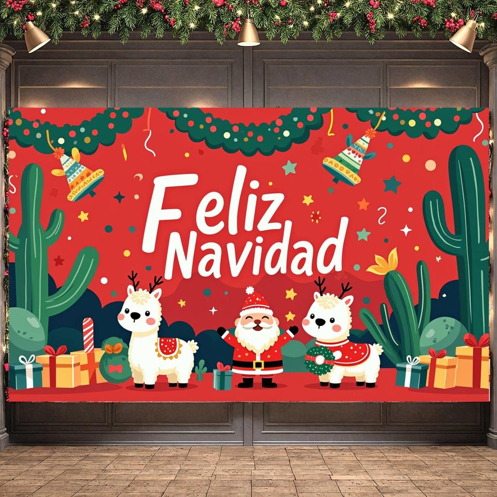 Holiday Party Banner Alpaca Design Christmas Backdrop Navidad Decor Banner Holiday Garland Christmas Banner For Holiday Event