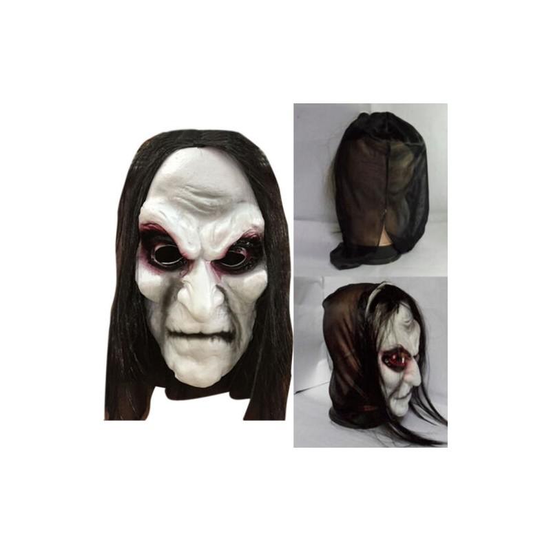 מסכת האלווין איכותית שחורה עם שיער ארוך, כיסוי ראש מלא למסיבות קוספליי מפחידות