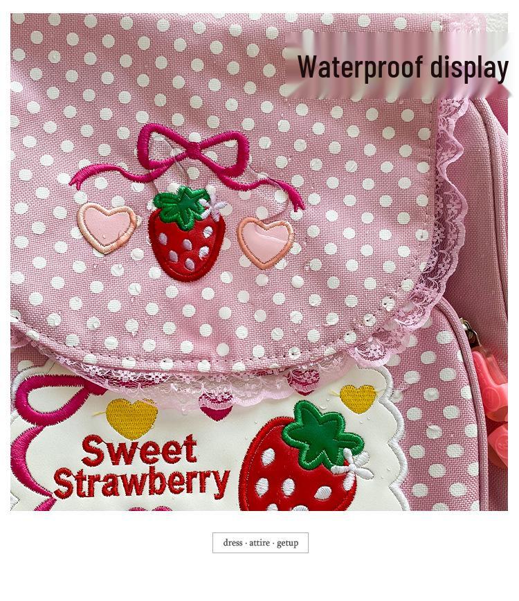 Japanese Soft Girl Cute Strawberry Embroidered Lace Backpack