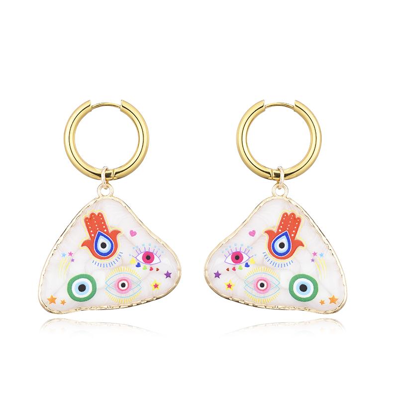 Trendy Colorful Eye Heart Star Moon Pattern Stainless Steel Hoop Earrings Woman Big Vintage Statement Geometric Enamel Jewelry