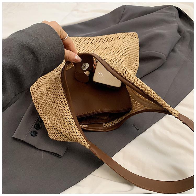 Retro Woven Straw Bag Summer New Large Capacity Shoulder Armpit Bag Vacation Wind Beach Bag Woven Straw Tote Bag for Women
