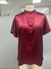 Elegante Satin-Herbstbluse - Europäischer & Amerikanischer Stil, Kurzarm Stehkragen
