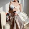 Women Mid Dress Satin Spaghetti Strap V Neck Basic Sleeveless Dress-up Backless High Waist Elegant Lady Summer Dress Women  Clothes