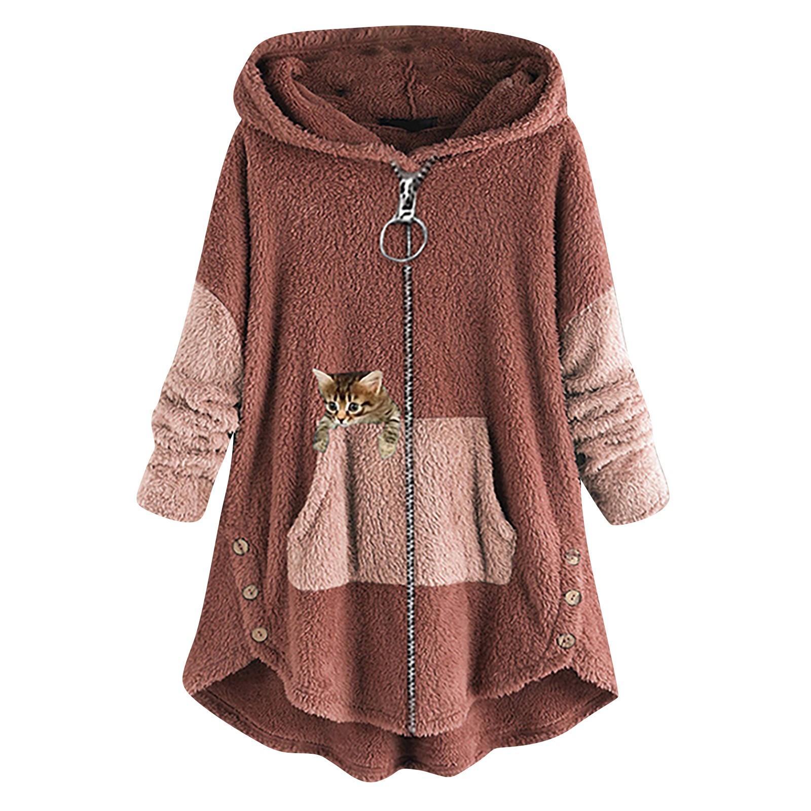 

Women s And Winter Casual Color Plush Warm Hooded Plus Size Jacket XXXL рожевий