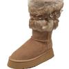 Cowhide version~ Northeast snow boots women's winter velvet thickened new thick-soled mid-tube cotton shoes fashionable versatile fluffy boots
