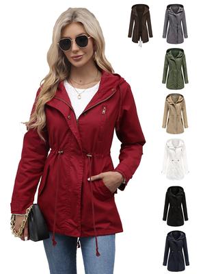 Nouveau Coupe-vent à capuche en coton pour femmes Veste de printemps Surdimensionnée Couleur unie Vêtements
