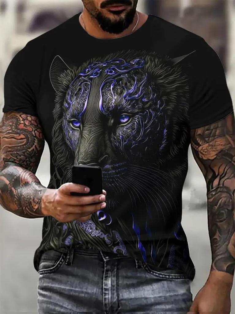 Trend Men's Fierce Wild Leopard 3D T-shirt Fashion Cool Daily T shirt Oudoor Short Sleeve Top Street Personality Summer Clothing