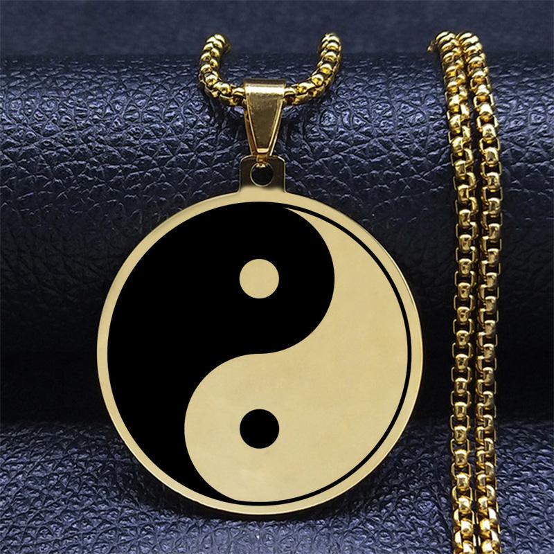 

Инь Ян Луна и Солнце кулон ожерелье для женщин и мужчин из нержавеющей стали золотого цвета ожерелья Тайцзи амулет ювелирные изделия