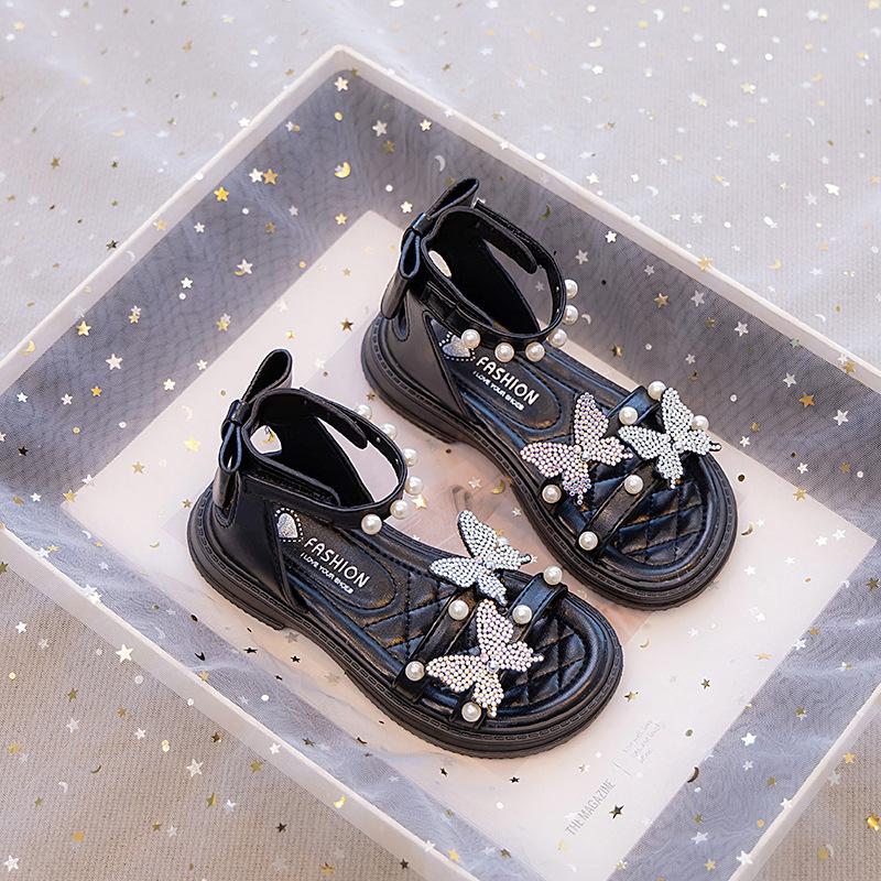 

[Summer Girls Princess Sandals Soft Sole Open Toe Toddler Kids Fashion Casual Shoes] size 30 чорний