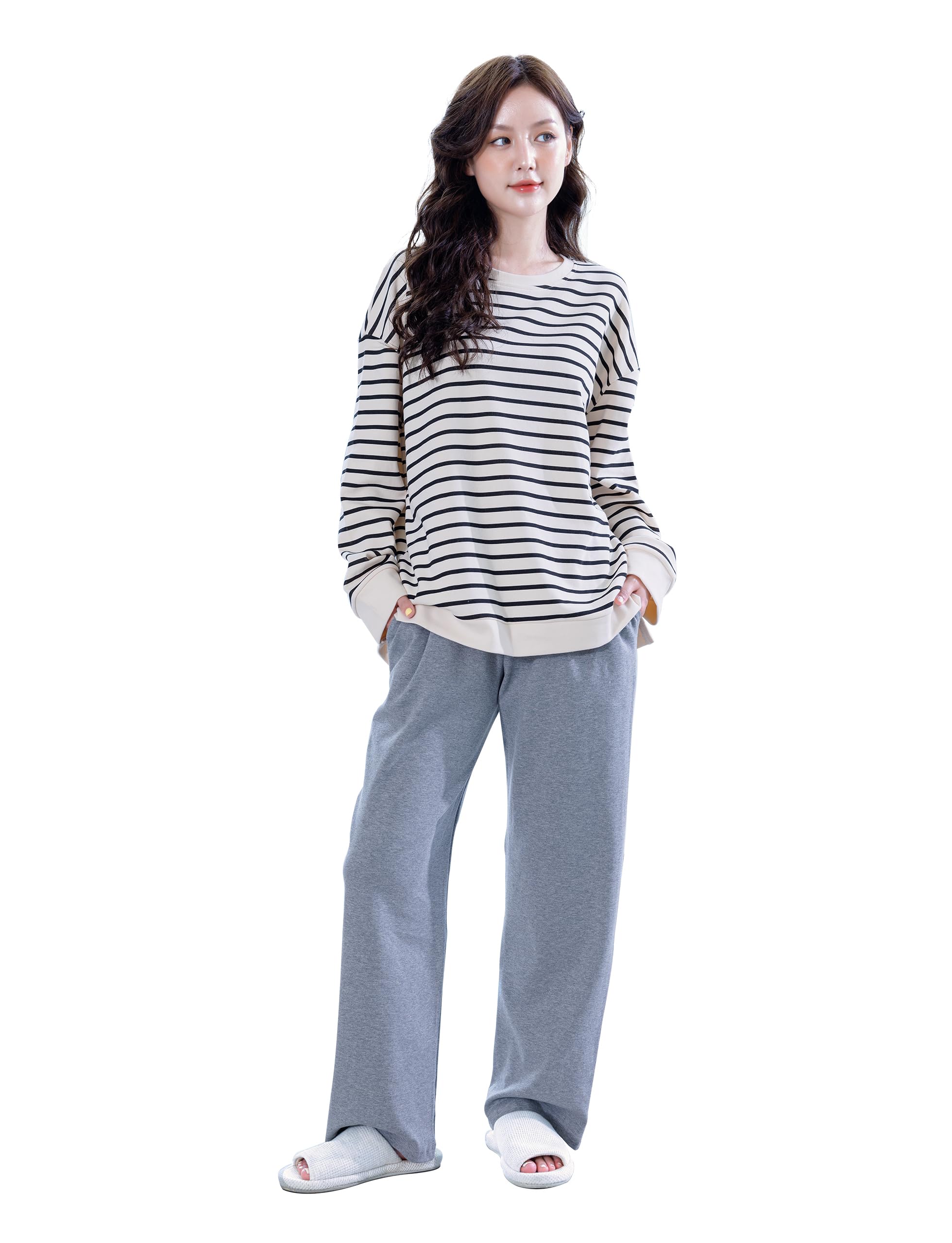 

MiniZaru Long Sleeve Pajama Set Size Women s (Black, 225, 2XL)