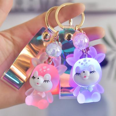 Kreativní roztomilý Sika Deer svítilna Keychain Women Zvířecí Elk Klíčenka Lanyard Led Auto Klíčenka Držák Taška Přívěsky Přívěsek Dárek