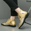 Men Gold Ankle Boots Motorcycle Casual Men’s Wingtip Dress Formal Leather Tuxedo Wedding Dance Boots
