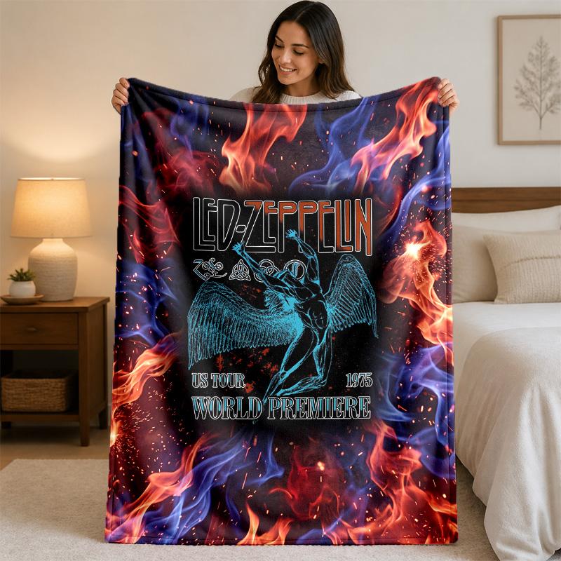 Coperta in Flanella con Stampa Led Zeppelin Morbida e Leggera Coperta Plaid in Peluche per Letto Divano Uso Domestico