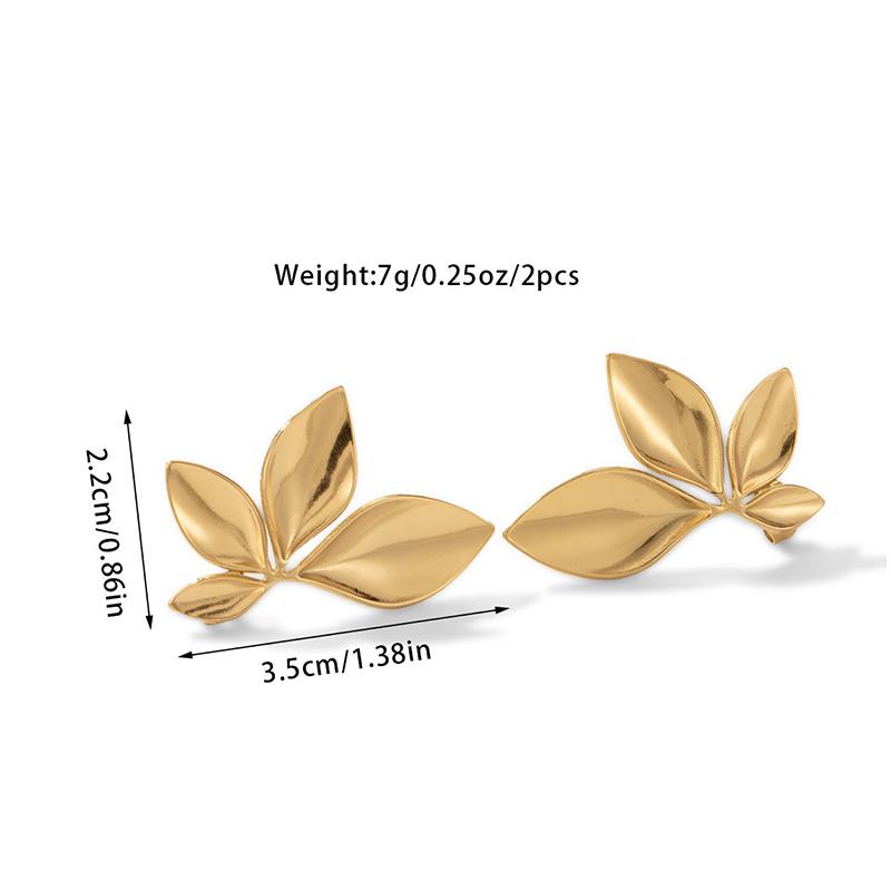 Fashion Stainless Steel Leaves Flower Stud Earrings Bright Anti Allergy Waterproof Charm Texture Jewelry