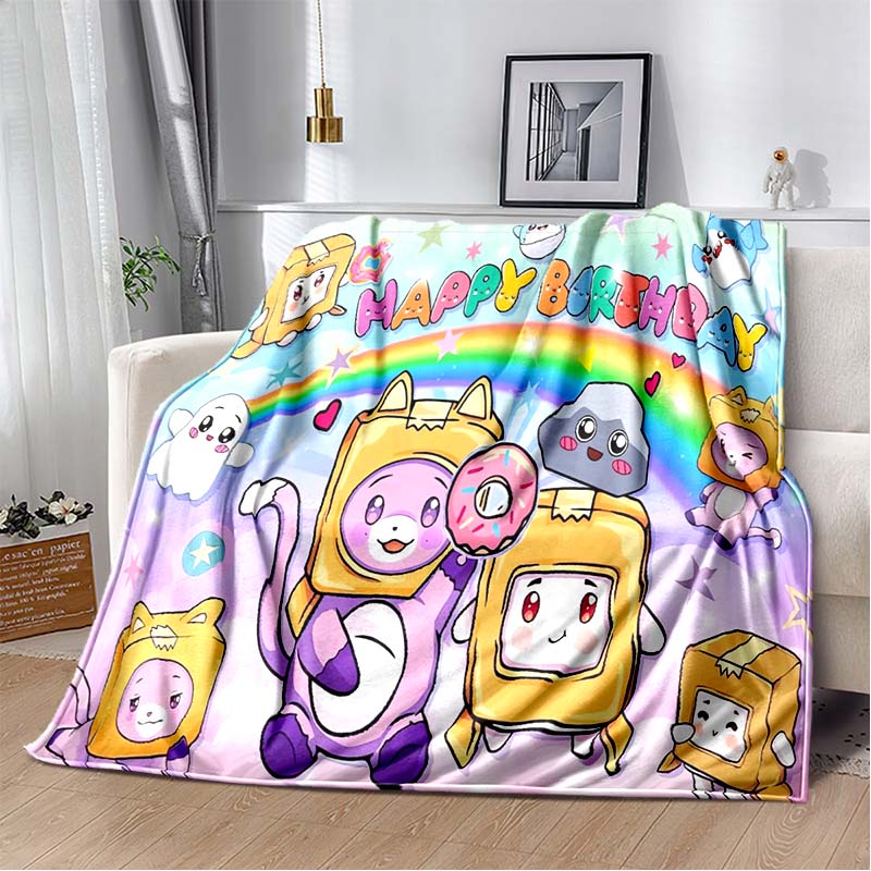 Happy Rocky And Foxy i Boxy Lankybox miękki pluszowy koc, flanelowy koc rzut koc do salonu sypialnia kanapa z funkcją spania piknik