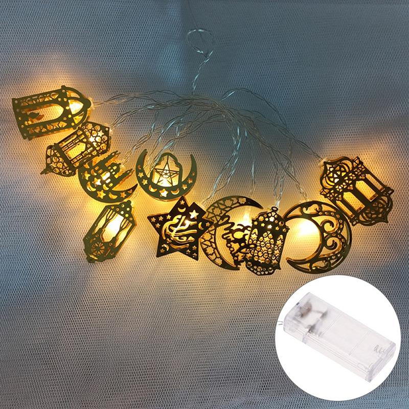 Eid Mubarak Moon Star Iron Art Led String Lights Ramadan Kareem Decoration for Home 2024 Islamic Muslim Festival Party Supplies