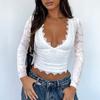 Spring Summer Women's Y2K Sexy Deep V Hollow Sweet Spice Style Lace Pullover Top