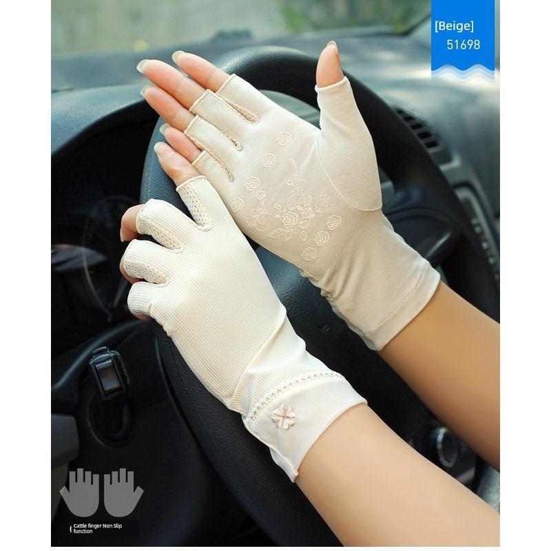 

Spring and Summer Rayon Sun Protection Gloves for Drivers Women s Half Finger