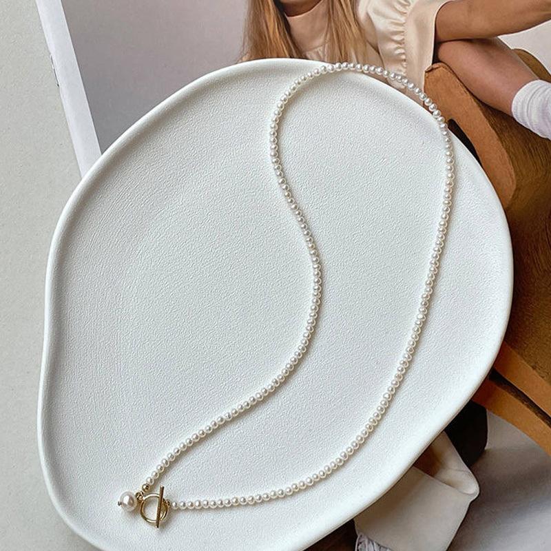 

Shijia Extremely Fine Bead OT Buckle Necklace Women s Light Luxury Niche Highlight Glass Imitation Pearl Clavicle Chain Temperament Neck Chain