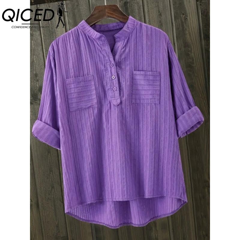 

QICED Женская Мода Повседневные Однотонные Блузки и Рубашки с Коротким Рукавом и V-образным Вырезом XXXXXL фиолетовый