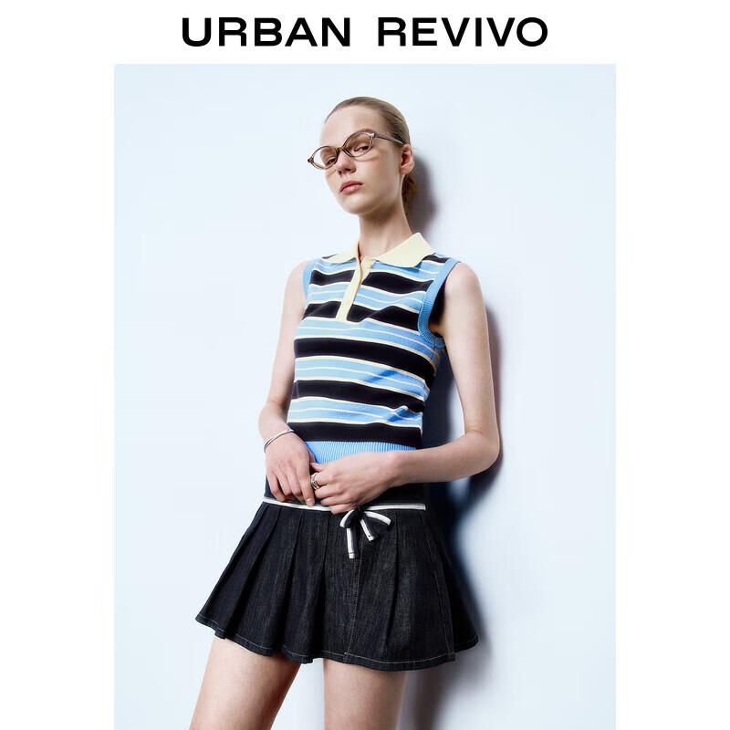 

UR Women s College Style Striped Button Sleeveless Knit Polo M