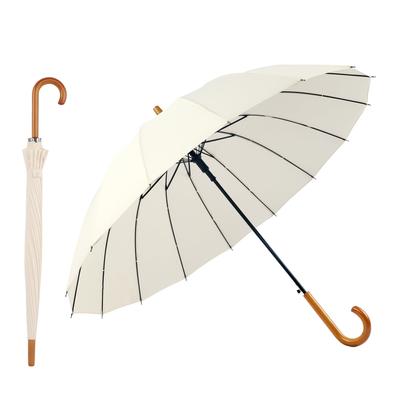 SoulRain Stick Automatic Solid Fashionable and Arc Classic Wood Unbreakable Stick Rain Umbrella 16-Rib 48-Inch Umbrella, Open/Close, Color, Simple,